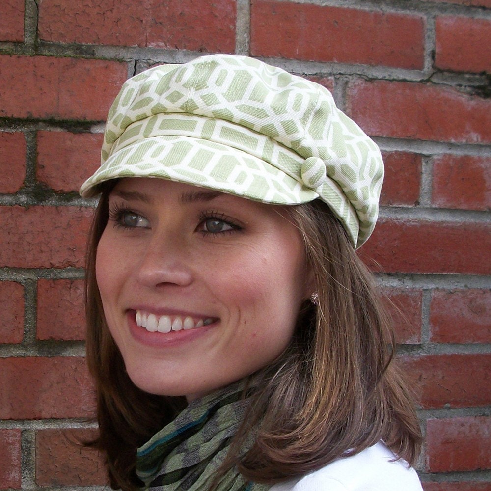 Lattice Hat - Newsboy - Cotton cap in Kiwi green and ecru