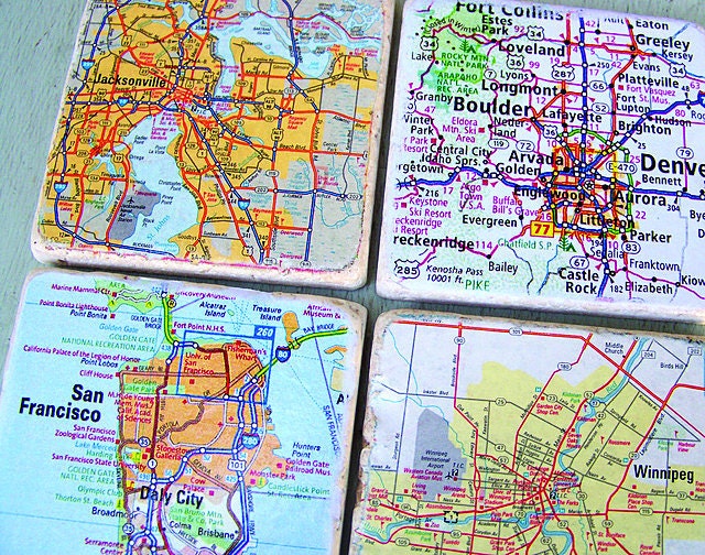 Custom Map Coasters - Set Of 4