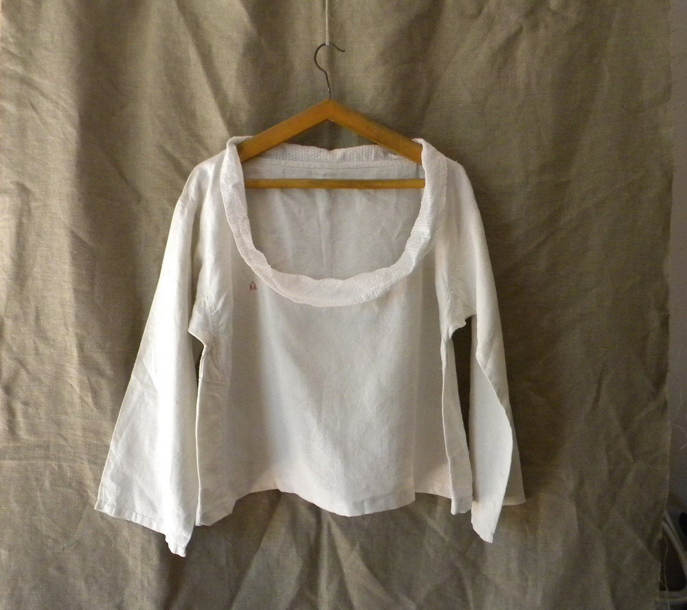 Vintage French white linen blouse
