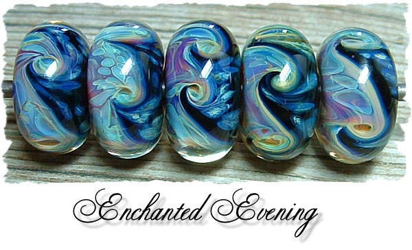 TAKE 10 OFF SALE- Enchanted Evening - Glass Artisan Boro Lampwork Beads, BHV