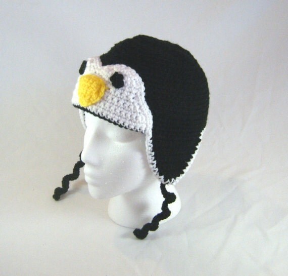 PATTERN Penguin Crochet Ear Flap Hat by giggles on Etsy
