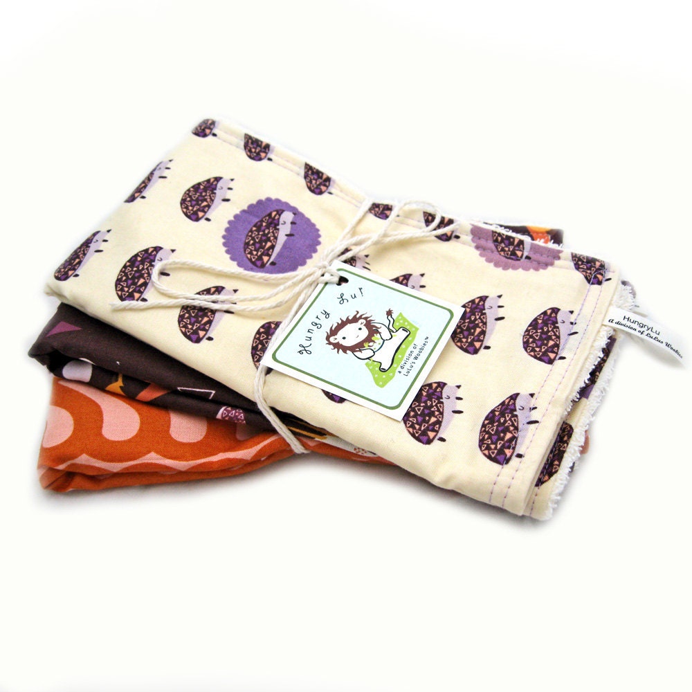 Plum Hedgehogs Cotton Terry Cloth Baby Burp Cloths