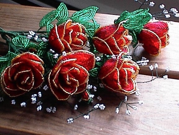 Special Sale-  6 Stunning French Beaded Rose's