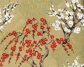 Chiyogami or yuzen paper - swirly, gold plum trees, 9x12 inches