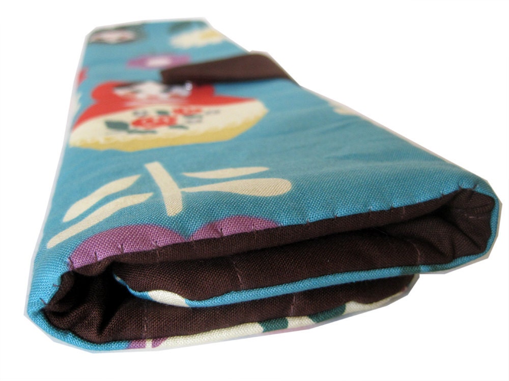 straight knitting needle organizer - blue matryoshka