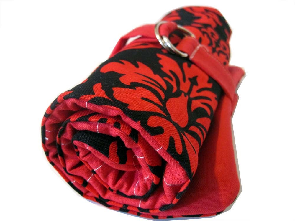 crochet hook organizer - red and black damask, red inside
