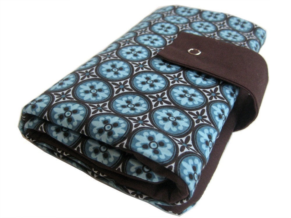 circular knitting needle organizer - chocolate and blue mosaic