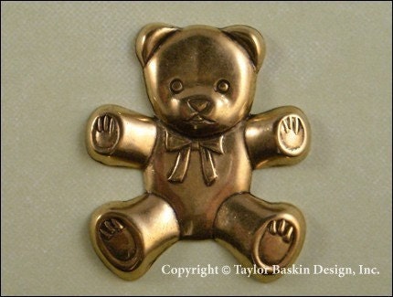 Teddy Bear Stamping in Antiqued Polished Brass - Large (item 4621 AG) - 6 Pieces