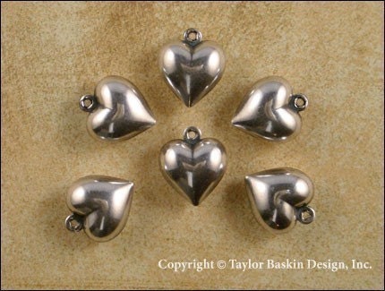 Antique Sterling Silver Plated Puffed Heart Charm (item 2604 AS) - 6 Pieces