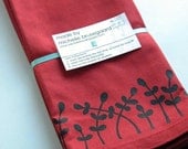 Set of 4 screen-printed napkins-Red with Black Leaf Motif