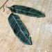 Screen Printed Leather Earrings-Black and Olive Feather