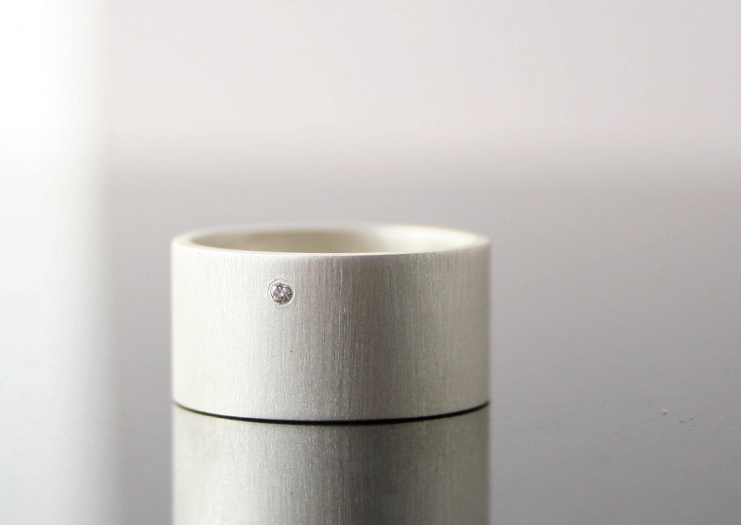 Sterling Silver Tiny Diamond Wide Band Ring - Contemporary - Minimalist - Simple - Engagement Ring