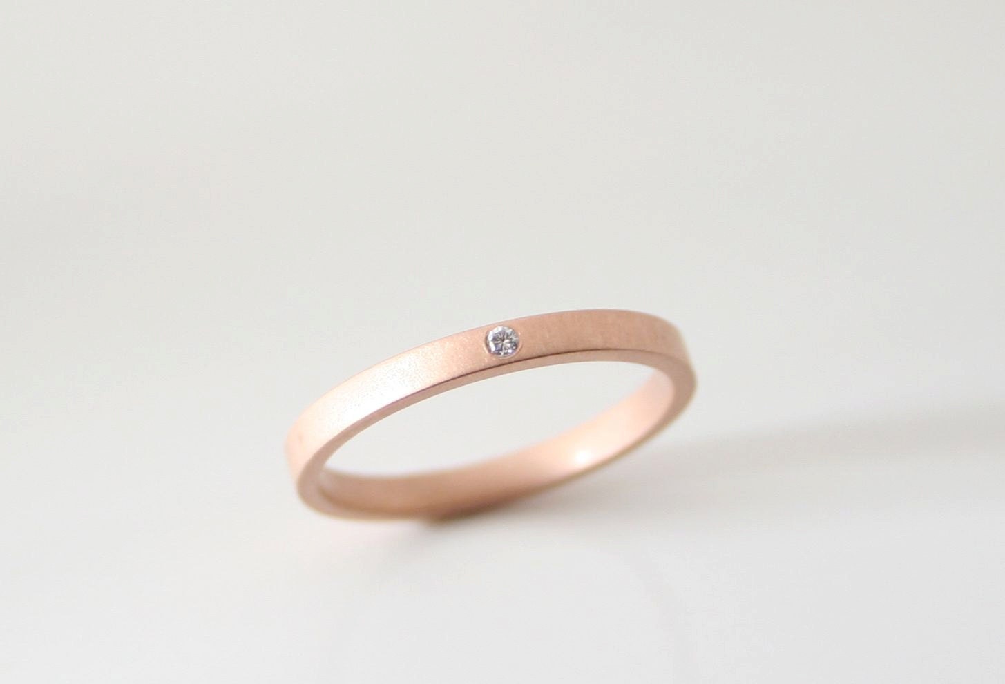 Rose Gold Ring - Diamond & 18 Karat Rose Gold - Modern Engagement Ring - Matte Finish - Simple Wedding Band