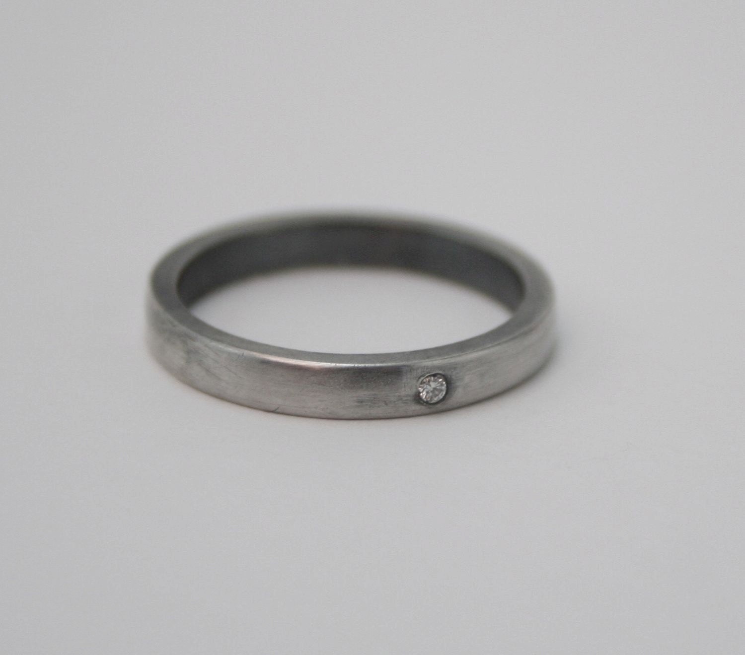 Black & White Diamond Ring Set - Stacking Rings - Flush Set Diamonds
