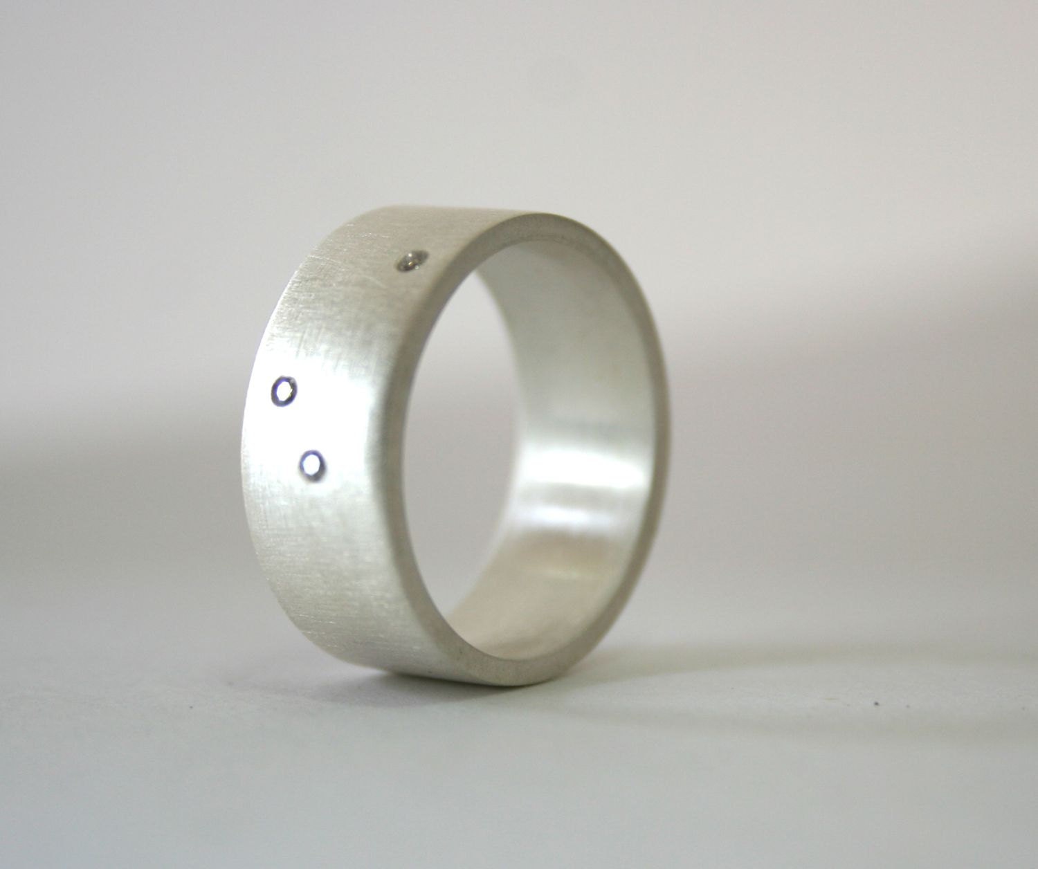 Three Stone Ring - Alternative Diamond Engagement Ring - Wide Band - Scattered Diamonds