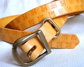 Yellow tiles tooled leather belt