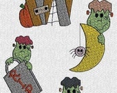 INSTANT DOWNLOAD Cute Halloween Frankenstein Machine Embroidery Designs