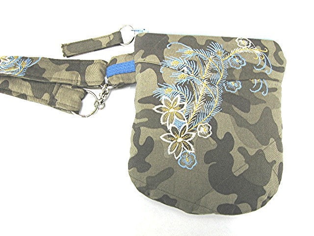 Camoflauge and Flowers Ipod Cellphone Passport Camera ETC Wristlet Bag