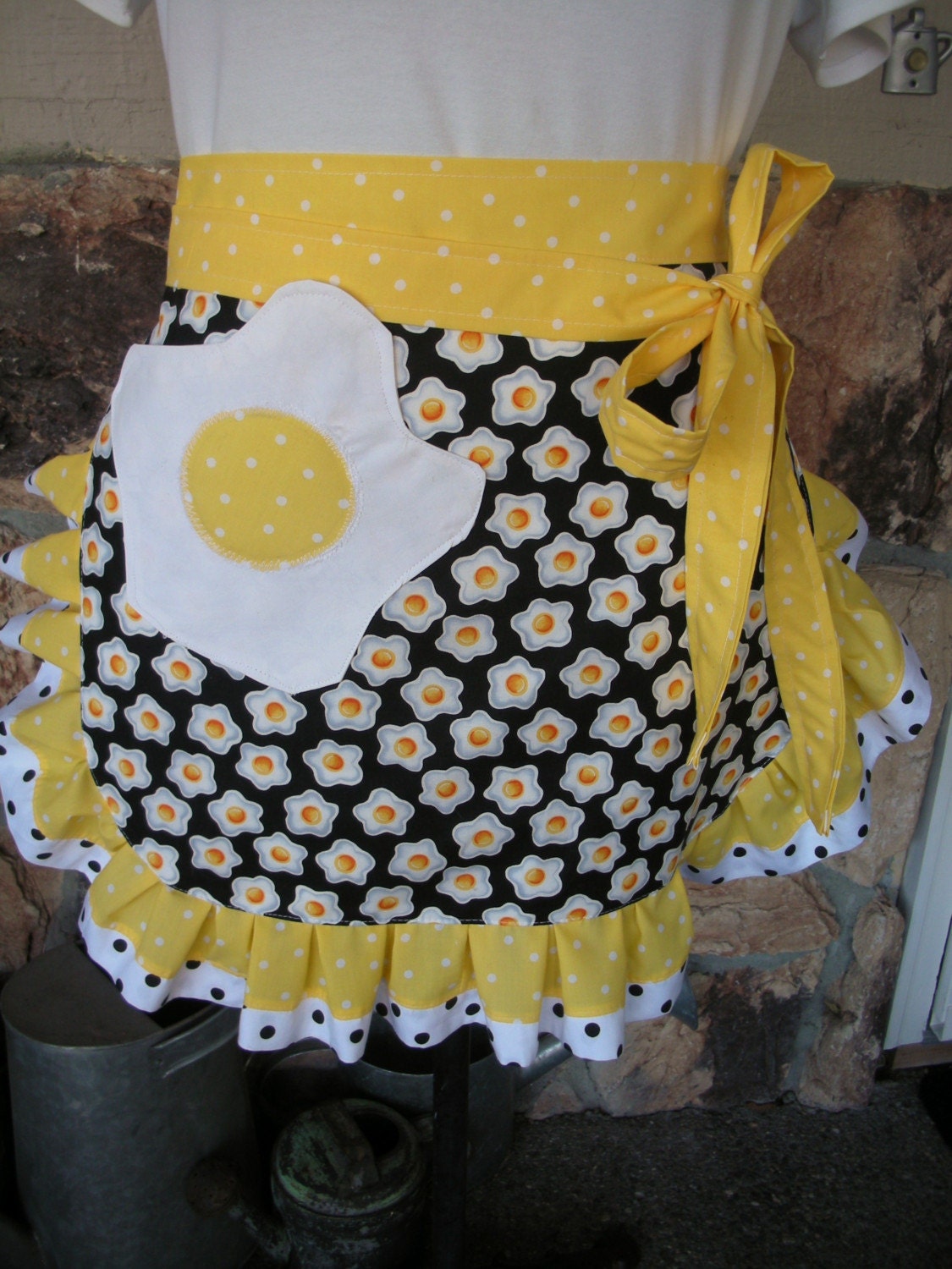 Aprons - Egg Half Aprons - Waist Apron - Apron with Egg Fabric - Sunny Side Up Apron - Handmade Apron with Pockets