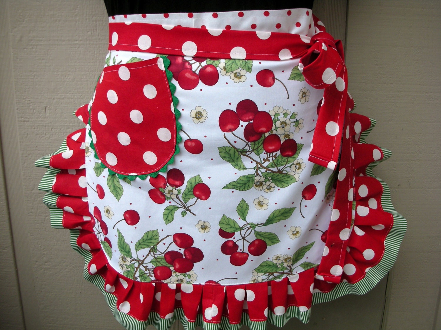 Aprons - Womens Half Aprons -  Sweet Cherry - Handmade Apron - Cherry Fabric Apron