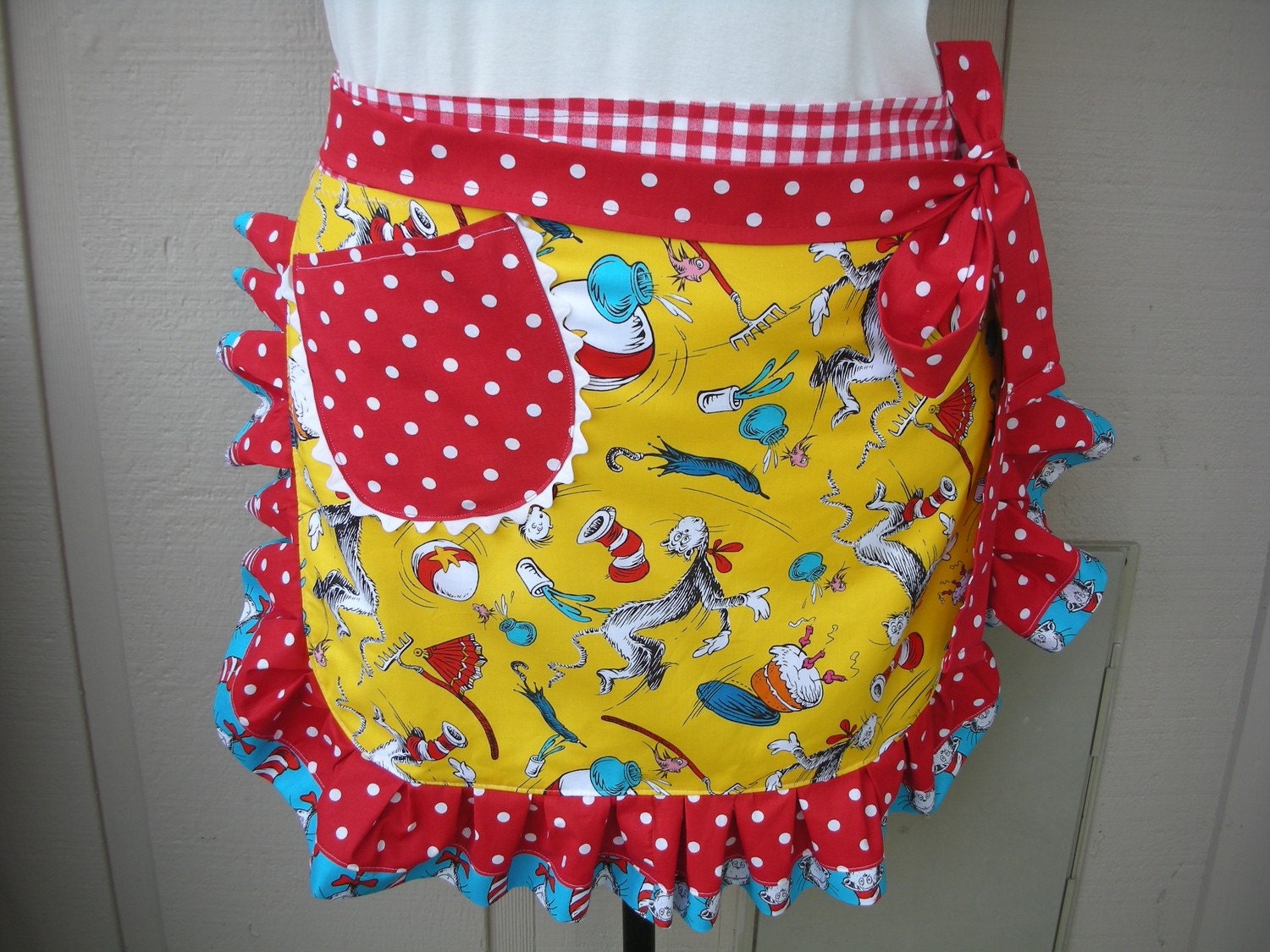 Aprons - Womens Half Apron - The Cat in the Hat Apron - Dr. Seuss - 1957 - Robert Kaufman Fabric