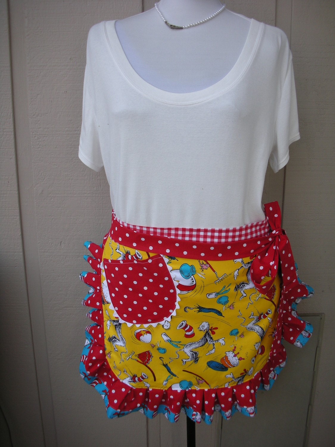 Aprons - Womens Half Apron - The Cat in the Hat Apron - Dr. Seuss - 1957 - Robert Kaufman Fabric