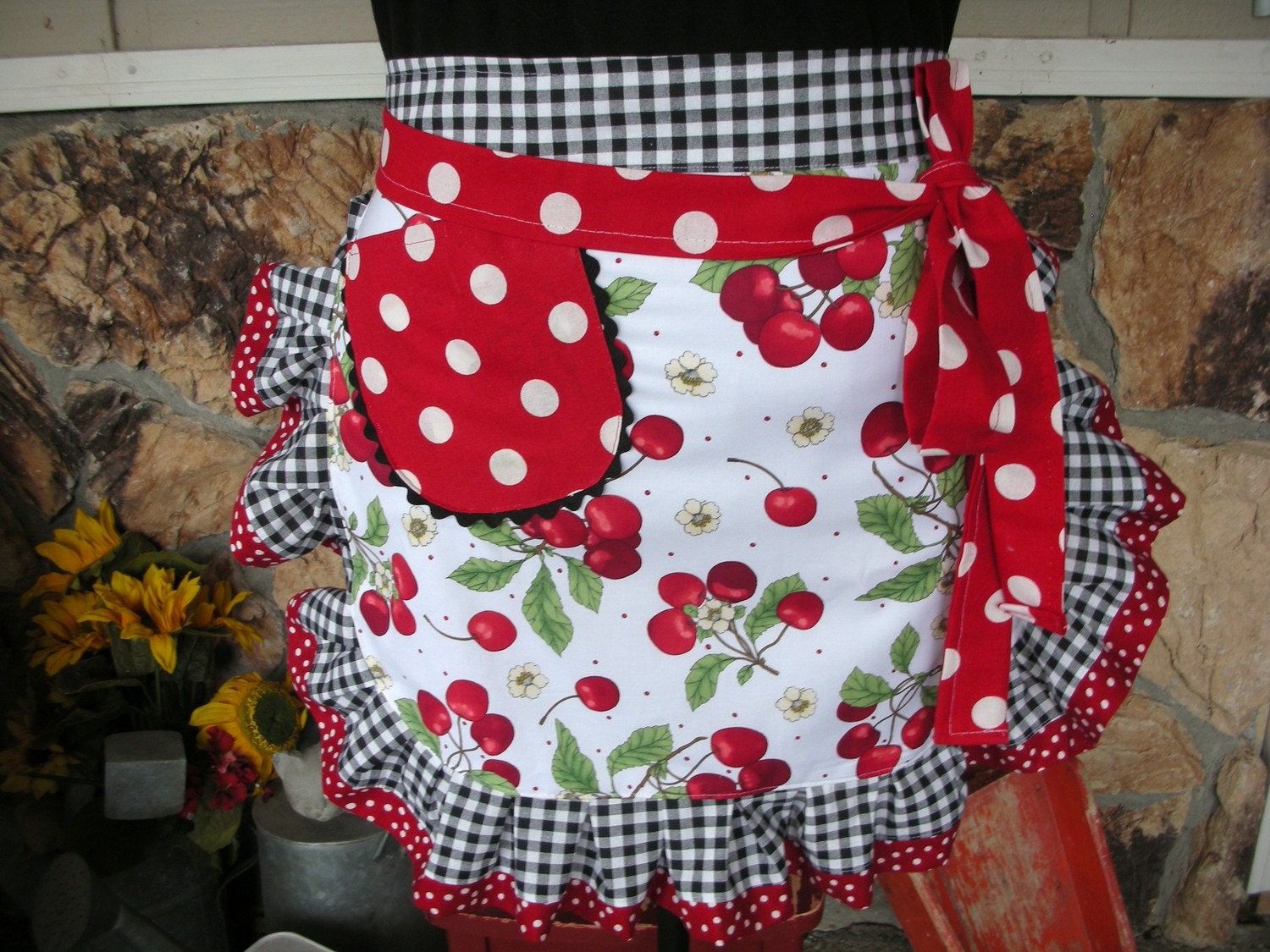 Aprons----Womens Half Aprons---Sweet Cherry---Handmade Apron