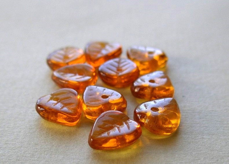 Amber Glass Leaf Beads