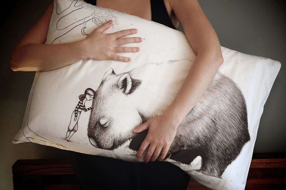Wombat Pillowcase, facing left.
