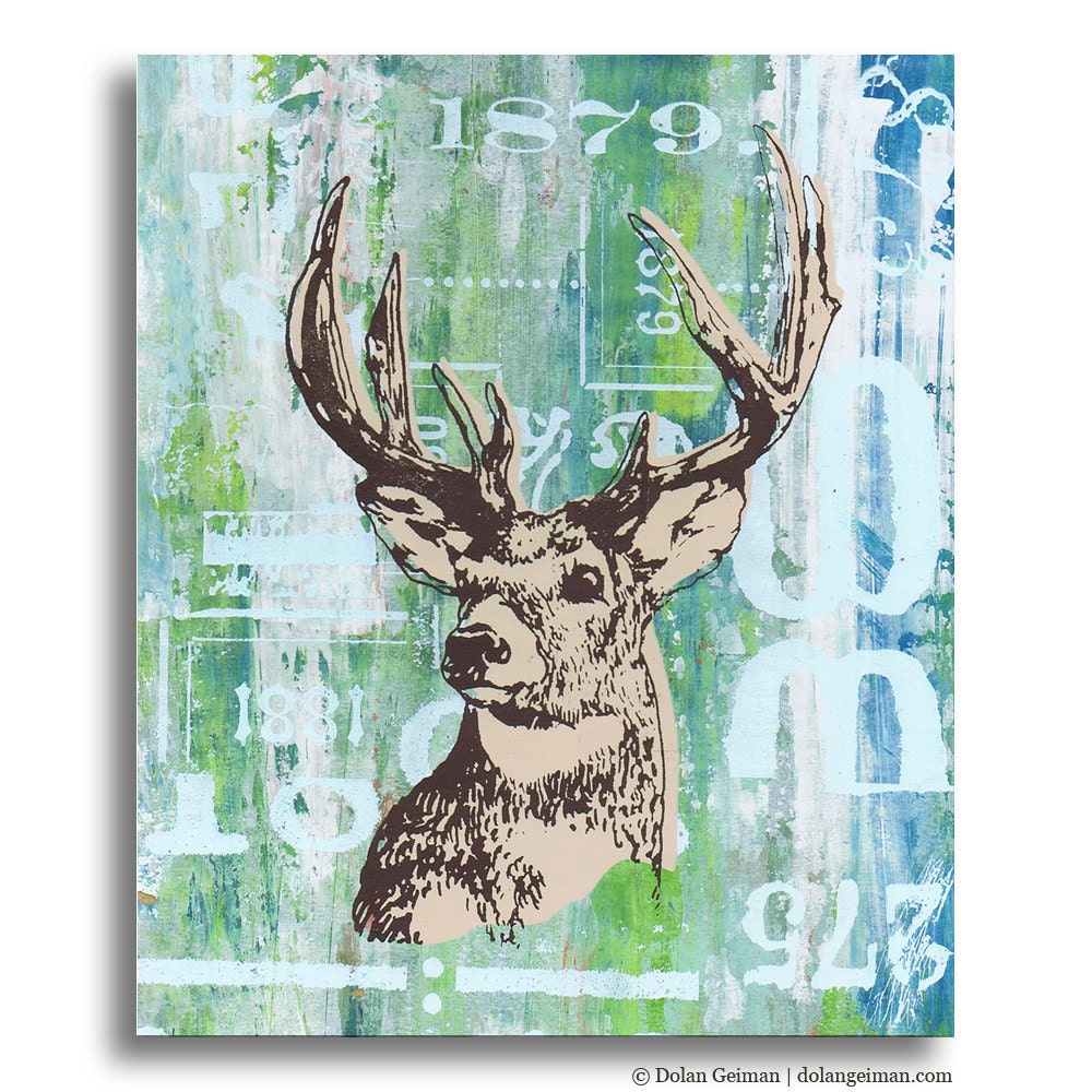 Deer Panel Painting, Original Screenprint Art on Wood