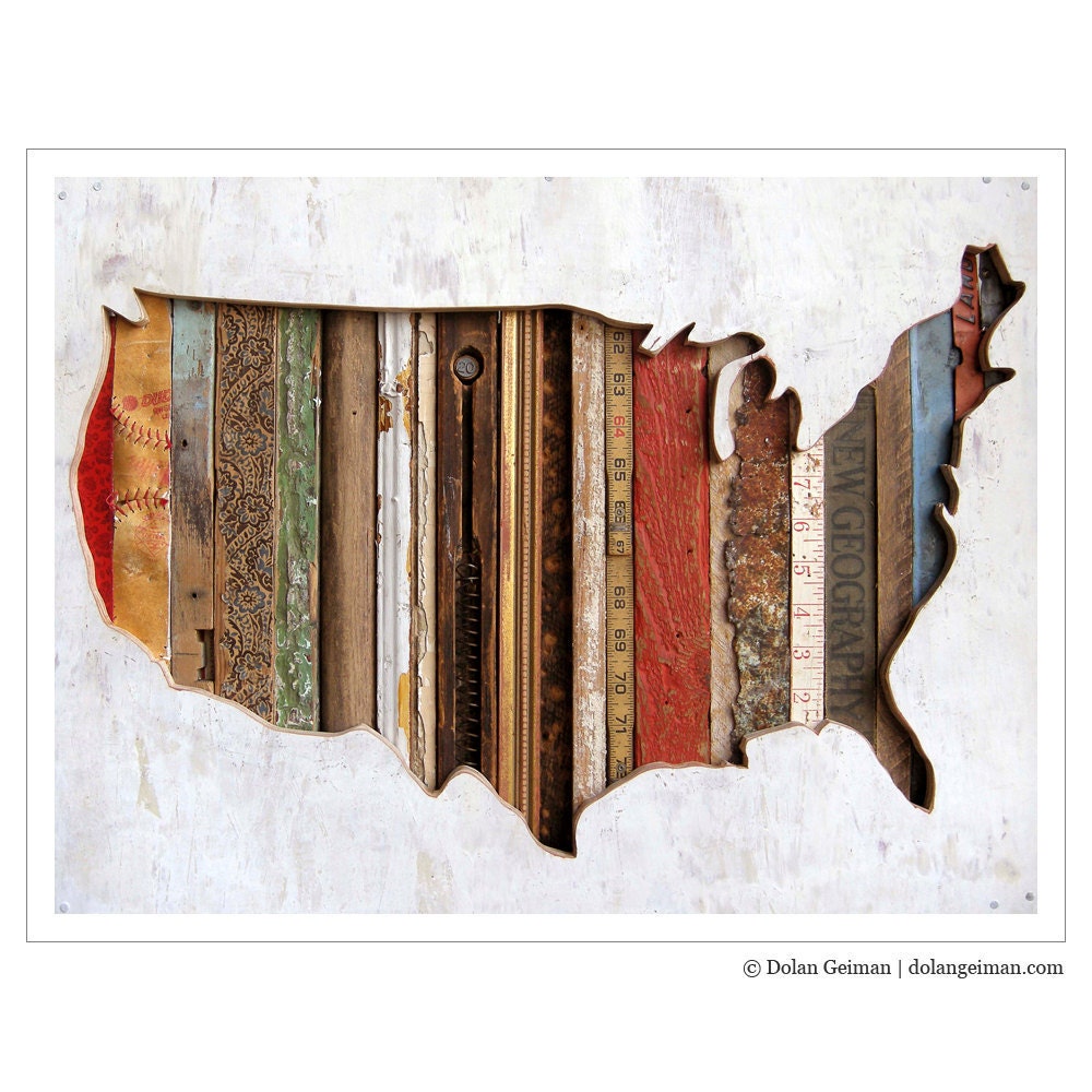 Map Art Print on Paper, American Souvenir, 9x12 Print