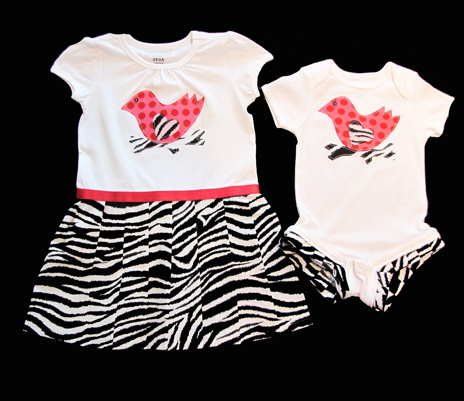 BOUTIQUE... Sweet Tweets..SIBLING SET... Dress and ruffle onesie