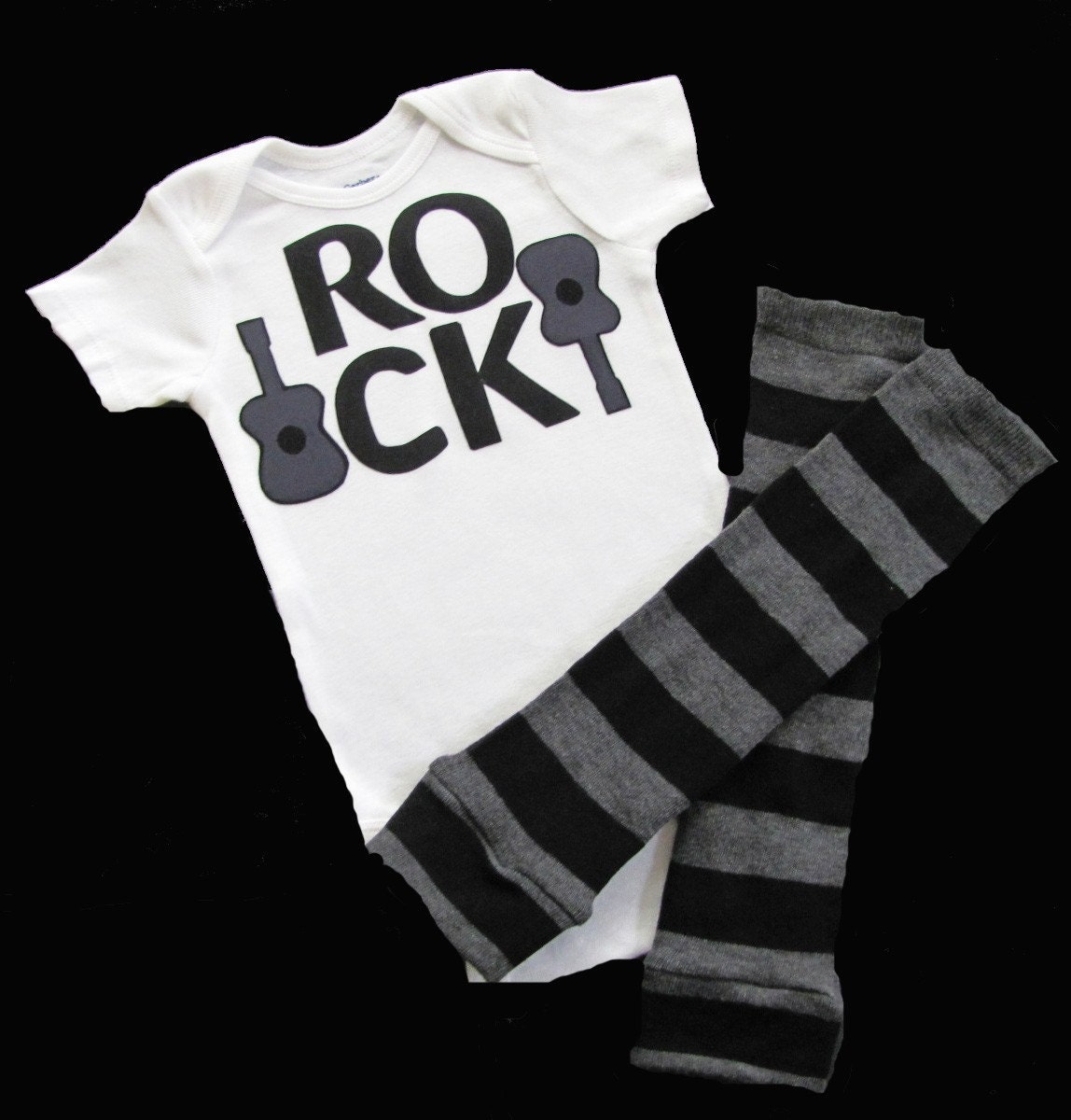 R O C K ..... Bodysuit and Baby leg warmers.. GIFT SET