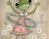 Print of my original Folk Art Childrens painting - Hula Hoop Frog