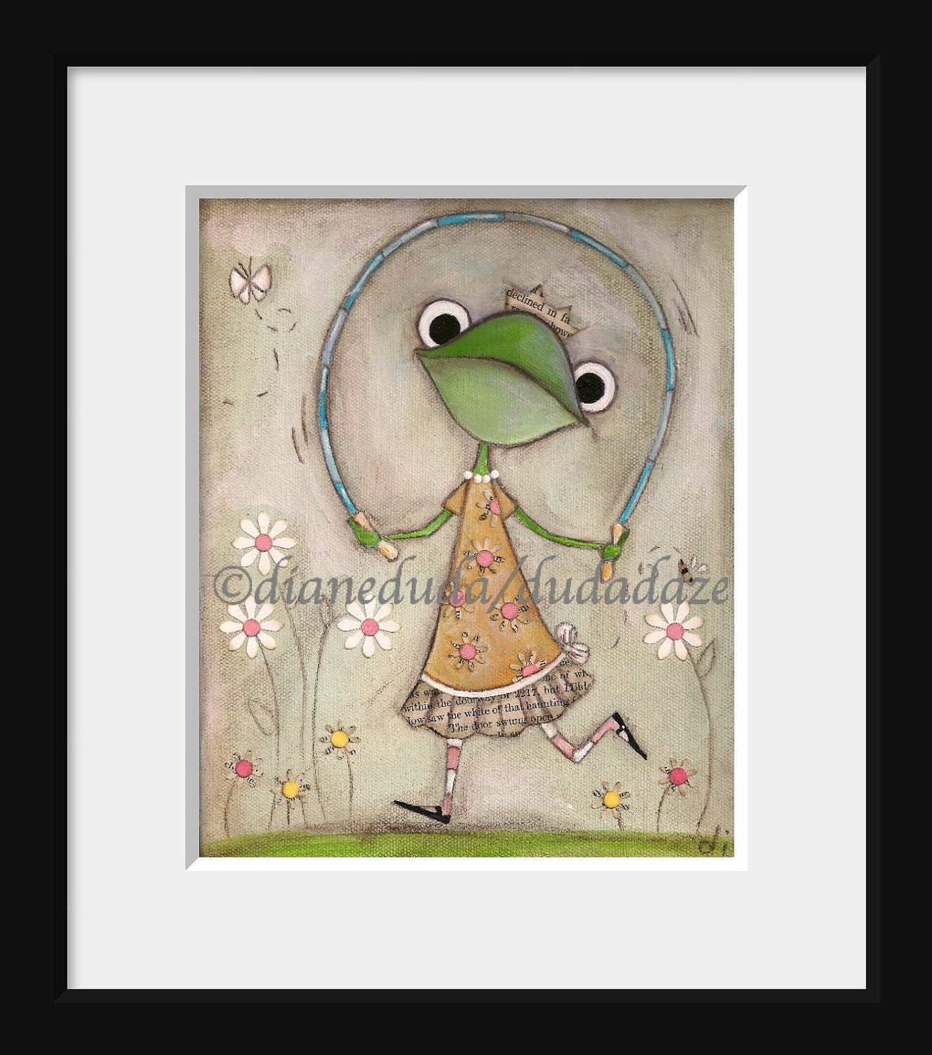 Print of my original Folk Art Childrens painting - Jump Rope Frog