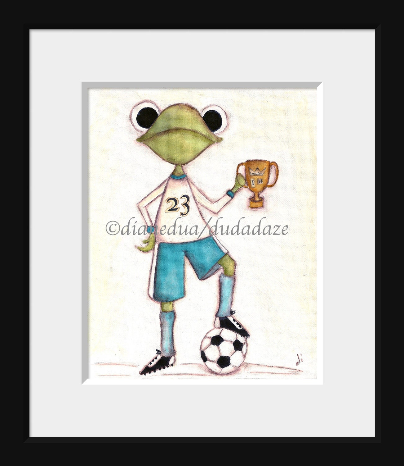 Print of my original folk art painting -  Soccer Frog