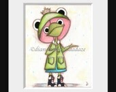 Print of my original folk art painting - Frog in the Rain