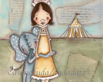 Print of my original Childrens, Folk Art, Circus painting - Side by Side