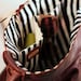 TomTom Tote in Leather and black/white stripes - Made To Order