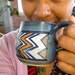 Handmade Geometric Ceramic Mug - Southwestern Native Style Coffee Cup - Blue Adobe Orange Crem