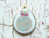White Pendant Bead, Ceramic, Painted, Focal, Teadrop, 44x34mm, 1 Bead