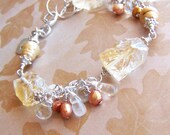 Yellow Gemstone Bracelet, Sterling Silver, Citrine, Pearl, Pro Life Awareness, Charm