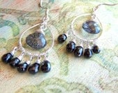 Black Gemstone Earrings, Sterling Silver, Spinel, Tourmalinated Quartz, Chandelier Earrings