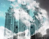 Dreamy Salt Lake City Utah Temple - Clouded, Aqua Tint  8x10 Photograph Photo Print  - Mormon LDS