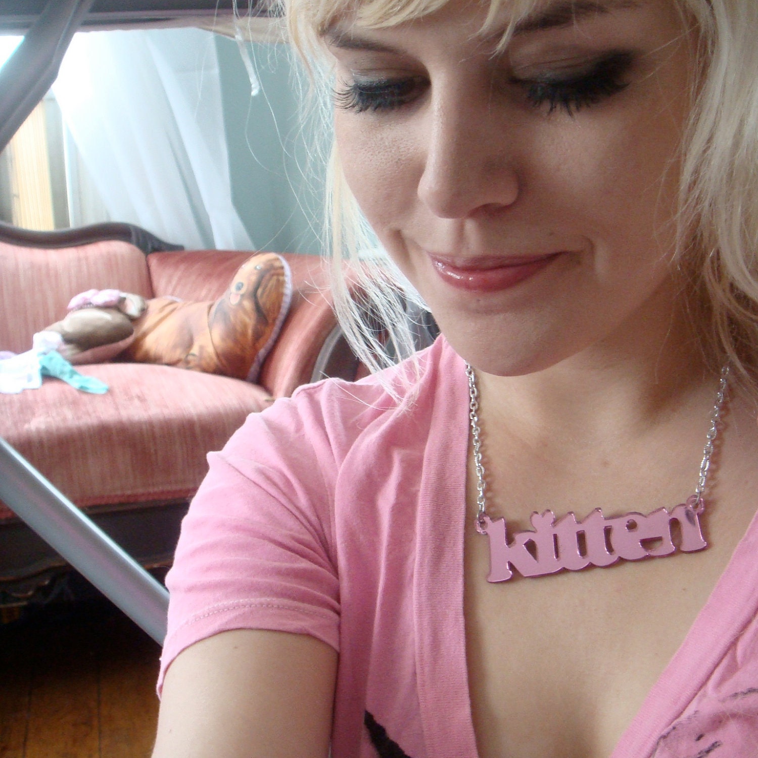 Pink or Blue Acrylic KITTEN Necklace