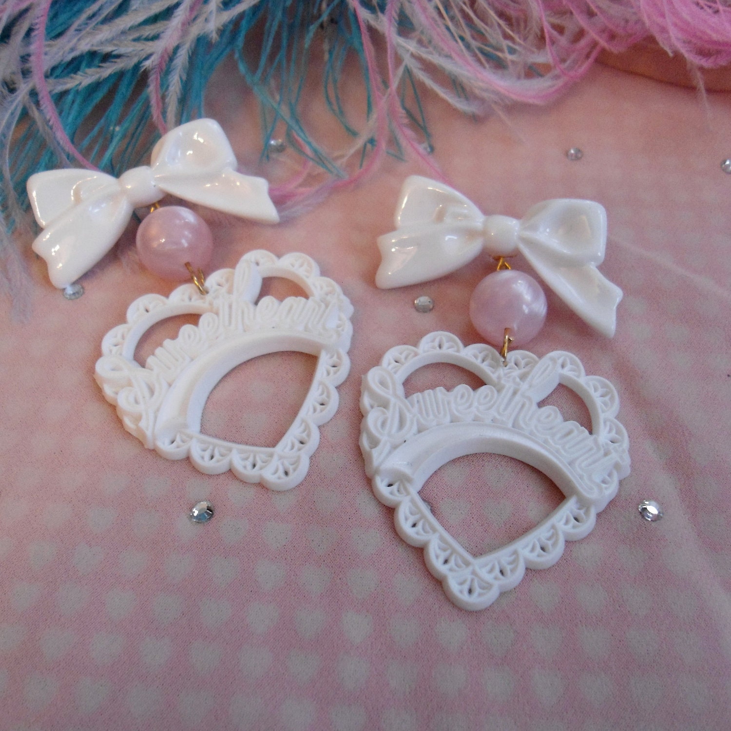White and Pink Sweetheart Earrings