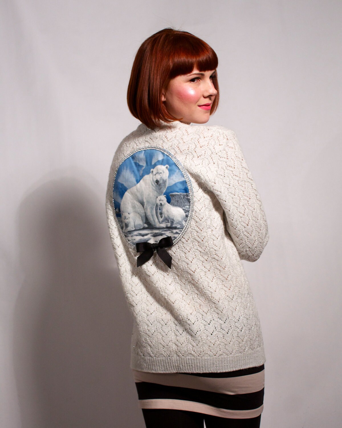 White Polar Bear Applique Cardigan