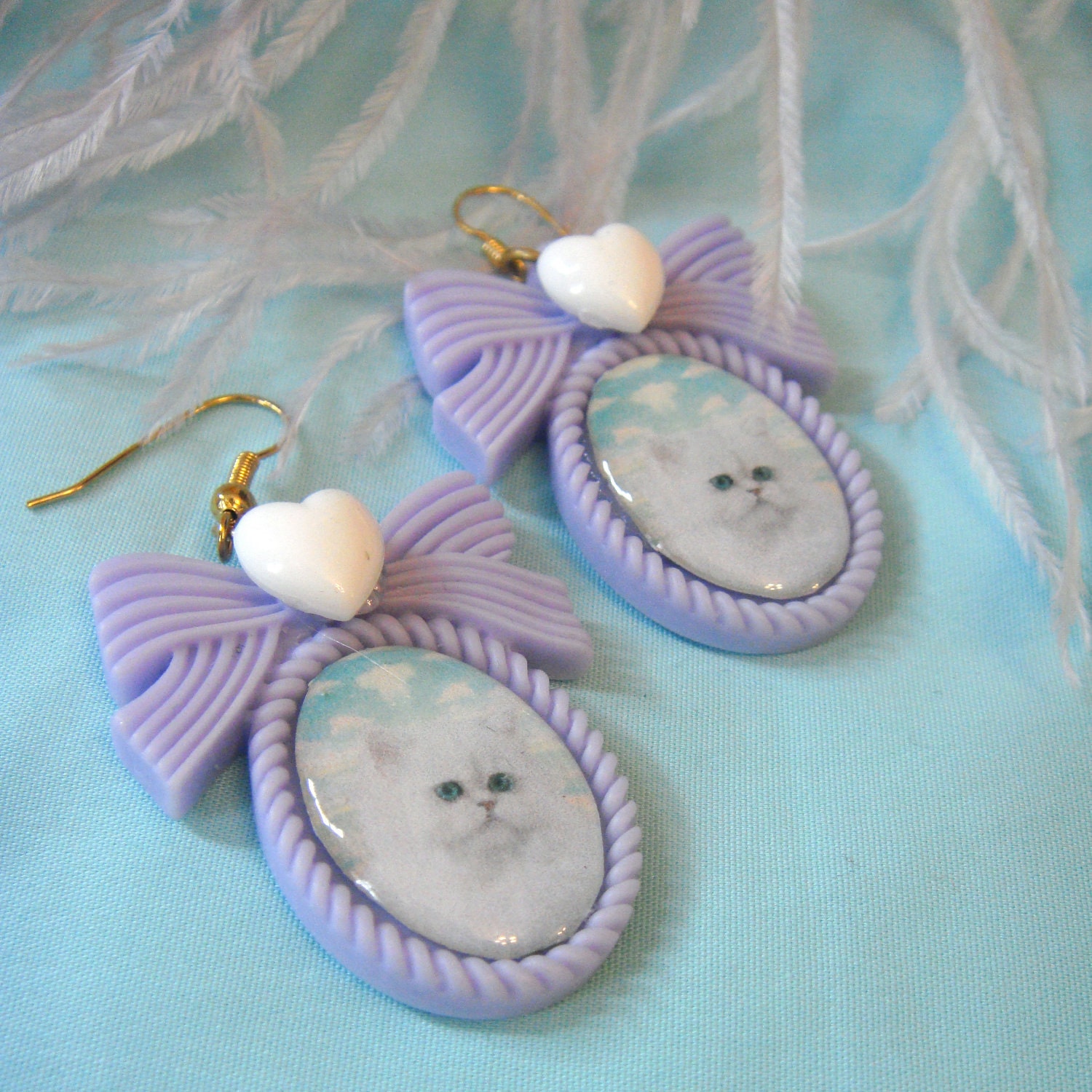 Kitty in Clouds Small Cameo Earrings