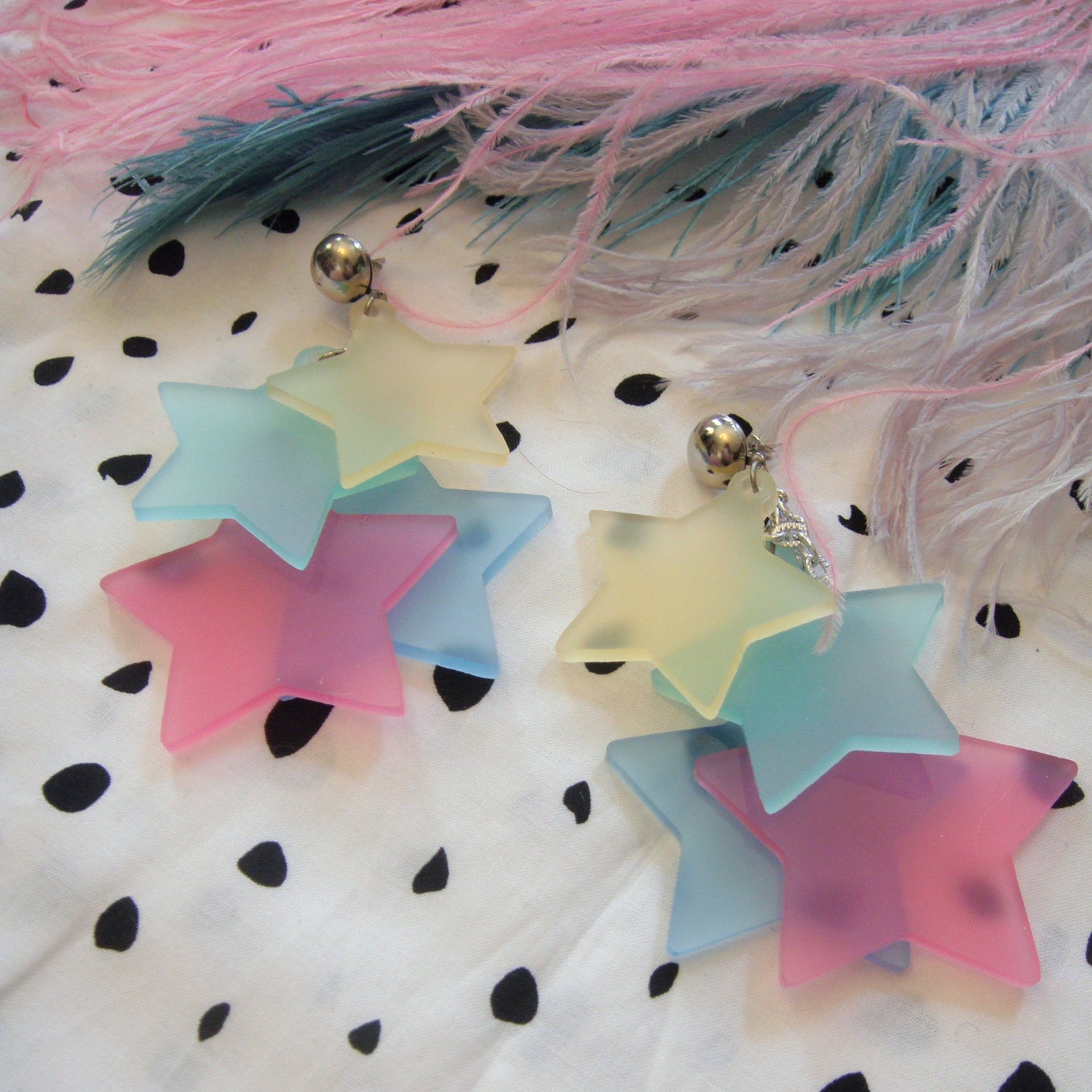 Rainbow Pastel Dangling Stars Earrings