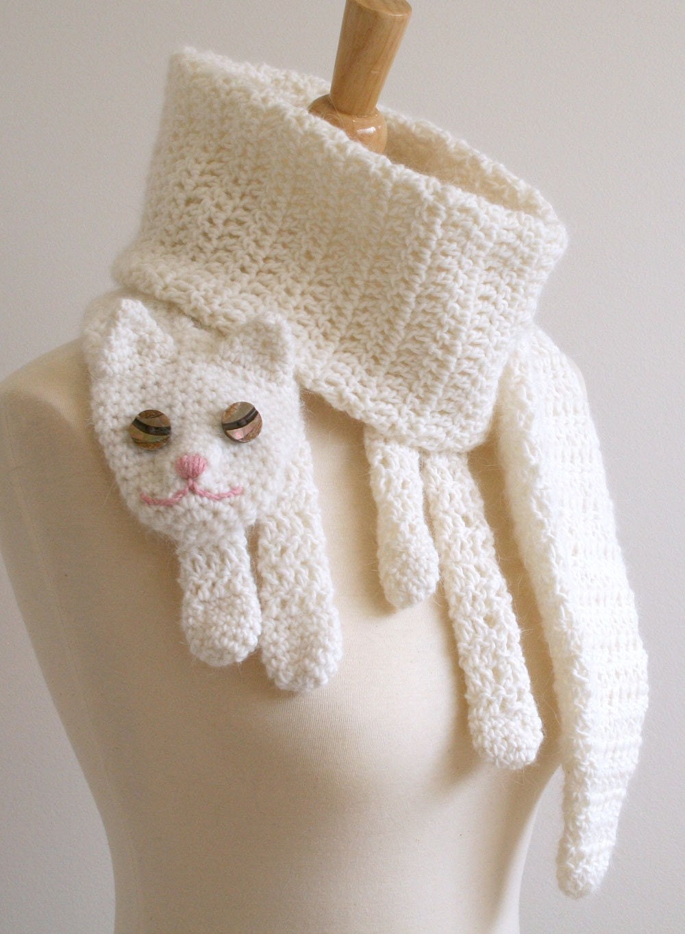 Cat Cuddler Scarf - Handmade - Crocheted - Animal Scarf Fashion Statement - Warm Winter